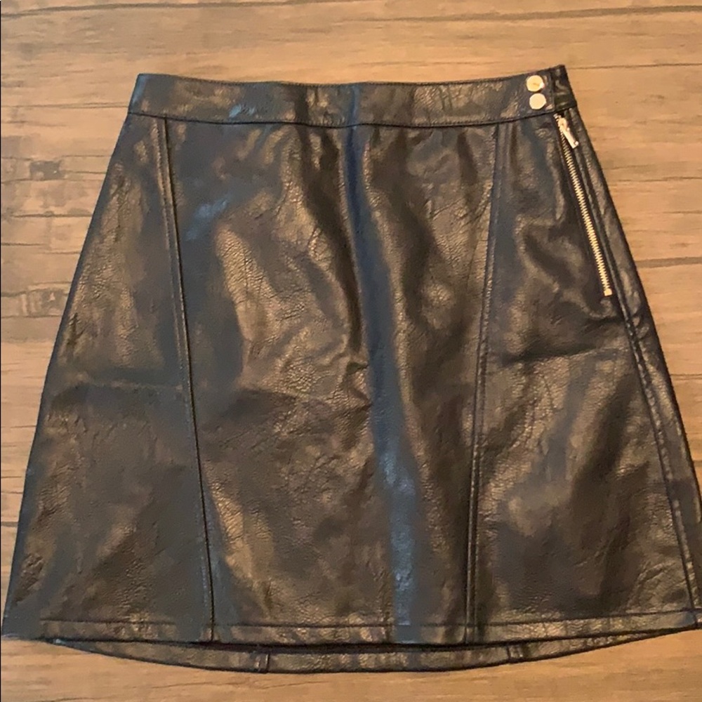 Navy Zara Leather Skirt